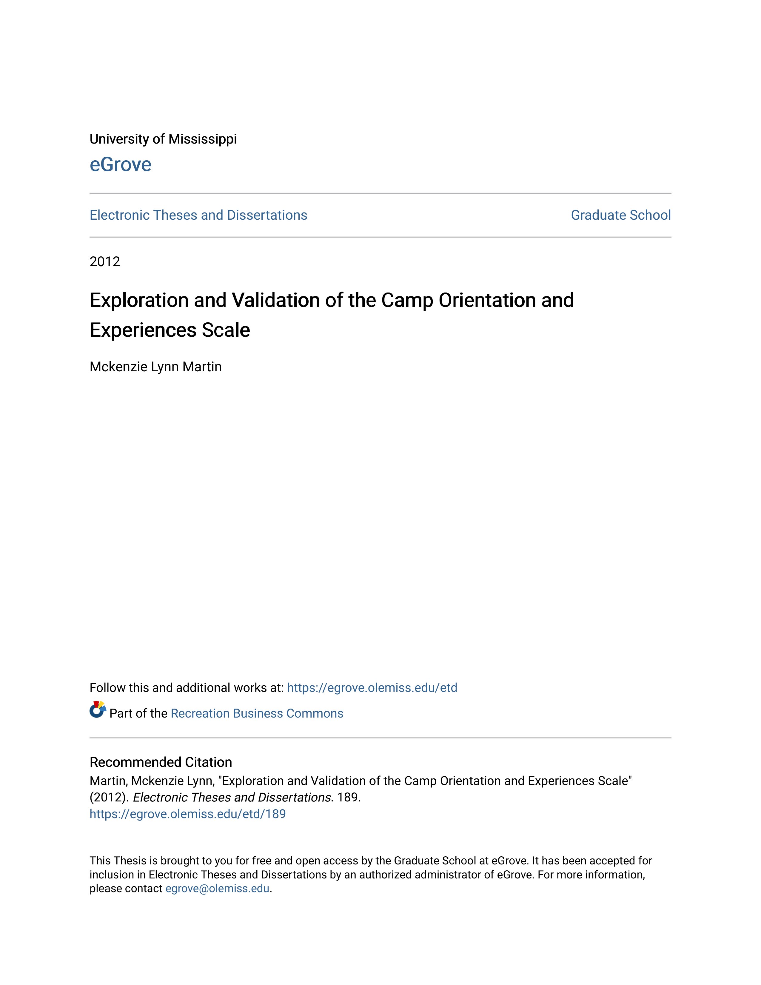 Exploration and Validation of the Camp Orientation and Experiences Scale