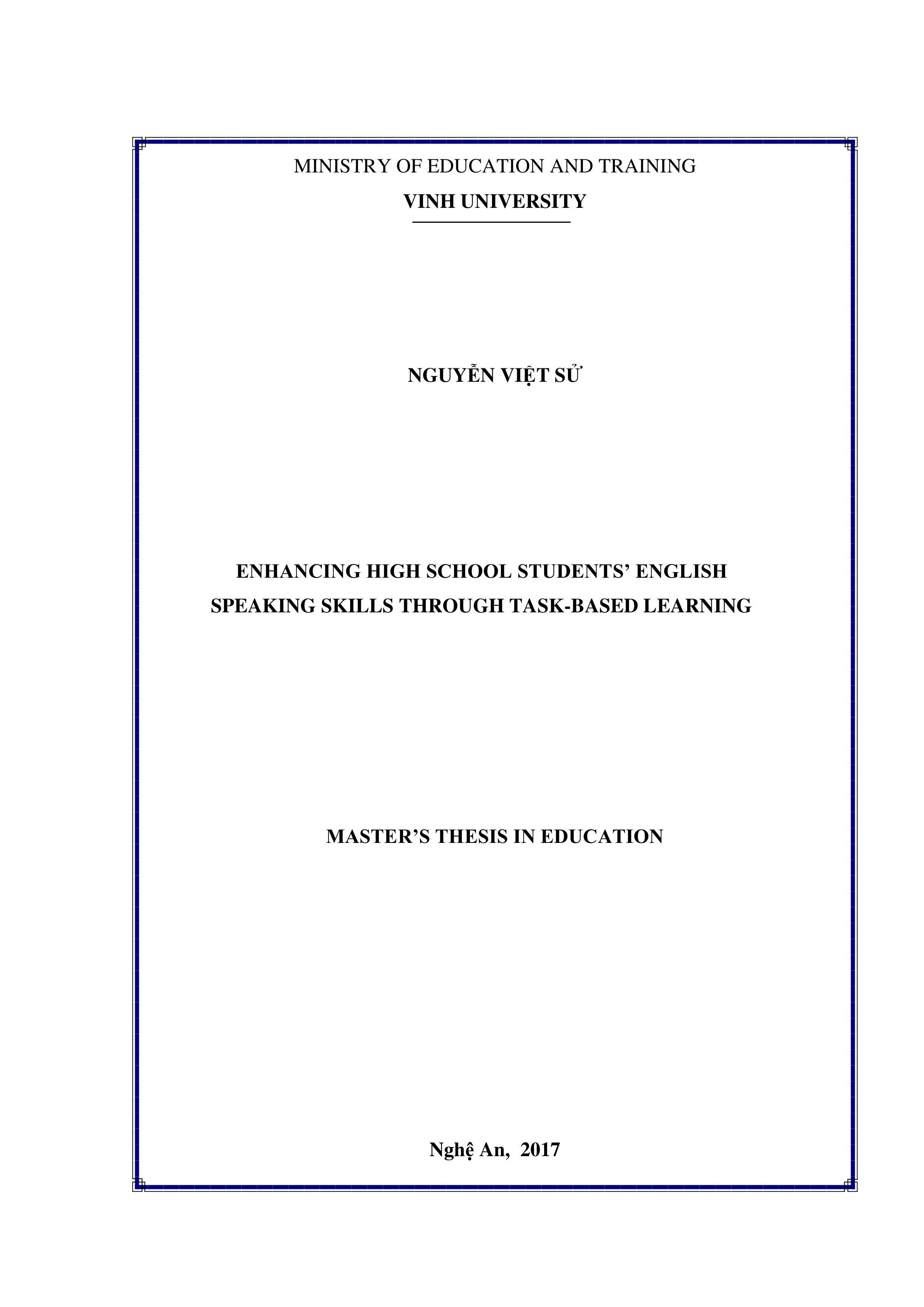 Enhancing high school students english speaking skills through task based learning