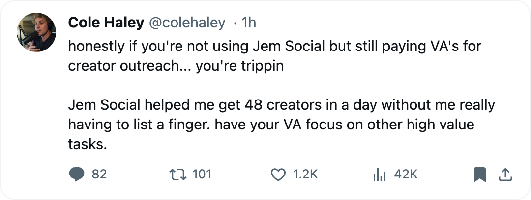 Cole Haley testimonial about Jem Social