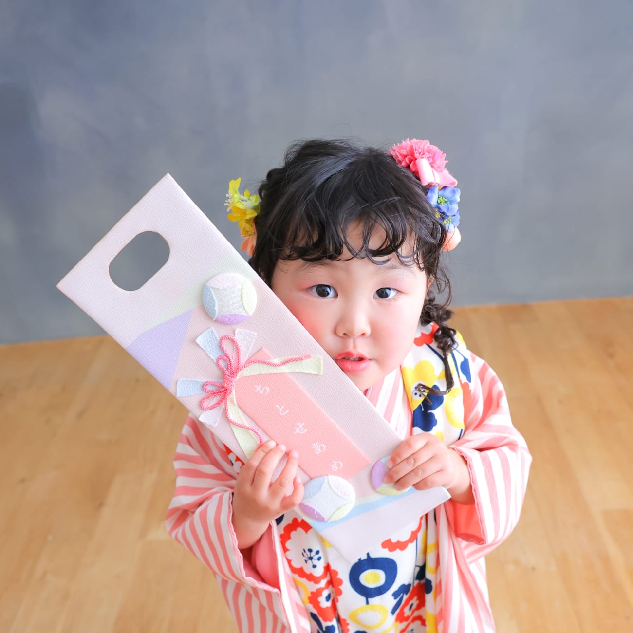 【堀江公園店】オリジナル着物であるピンクのストライプがよく似合う3歳女の子の七五三撮影🌷💓