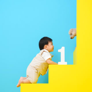 バースデー　バースデーフォト　1歳　1歳男の子　大阪フォトスタジオ　キッズフォトスタジオ　犬と撮影　ペット撮影