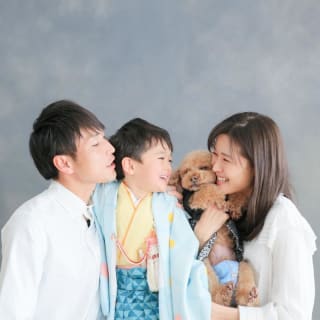 七五三　記念写真　男の子　わんちゃん　家族フォト　キッズフォトハウス　HAPISTA