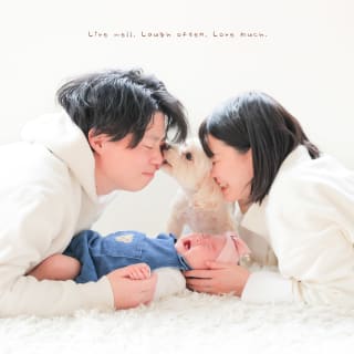 家族写真　赤ちゃん　ハーフバースデー　百日記念　犬