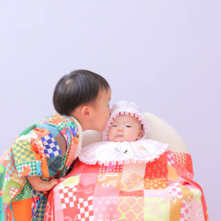 3歳男の子　753 七五三　お宮参り　兄弟写真