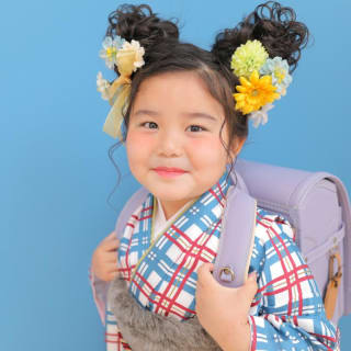 七五三　記念写真　ランドセル　お花　キッズフォトハウス　HAPISTA