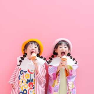 七五三　家族写真　3歳　女の子　双子