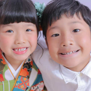 七五三　7歳女の子　兄弟　着物　キッズフォトスタジオ　ハピスタ