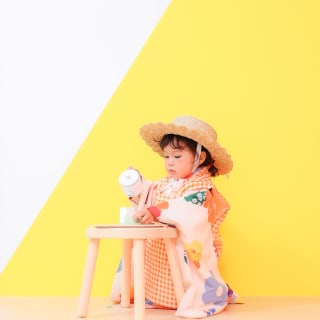 七五三　女の子　可愛い　帽子　カラフル　キッズフォトスタジオ　ハピスタ