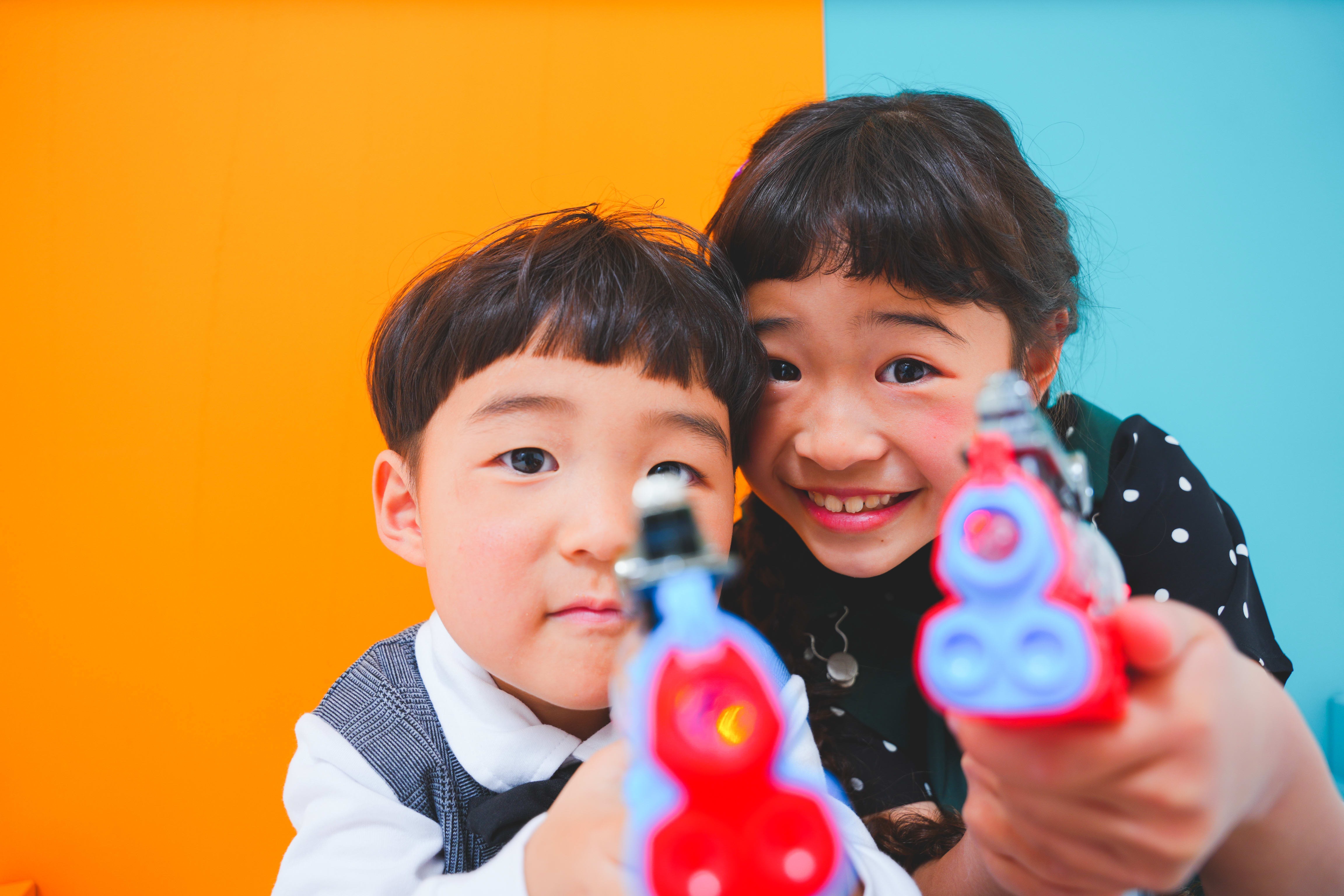 七五三　7歳　3歳　姉弟　家族写真　私服