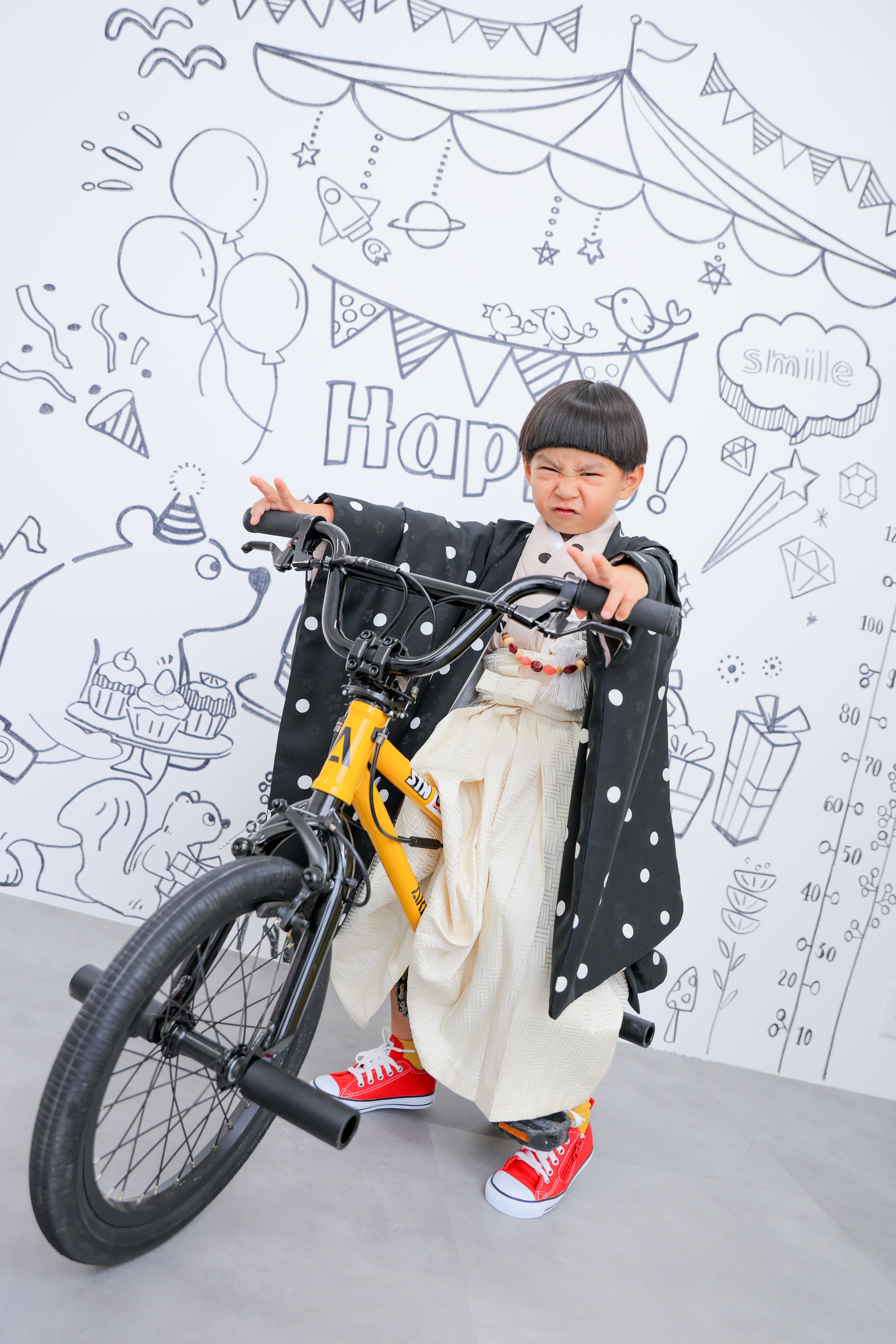 自転車　5歳　着物　七五三　