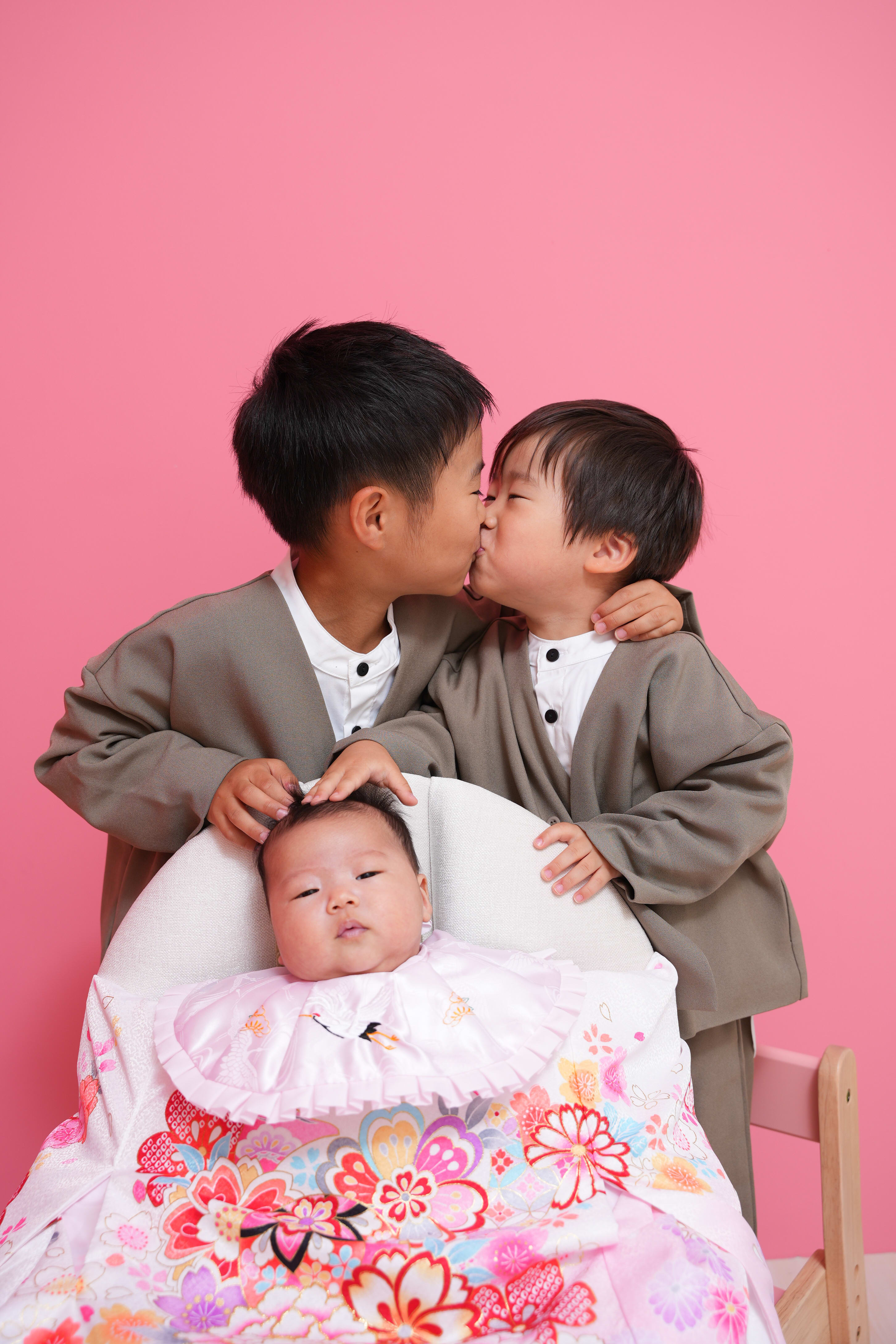 お宮参り　女の子　兄弟