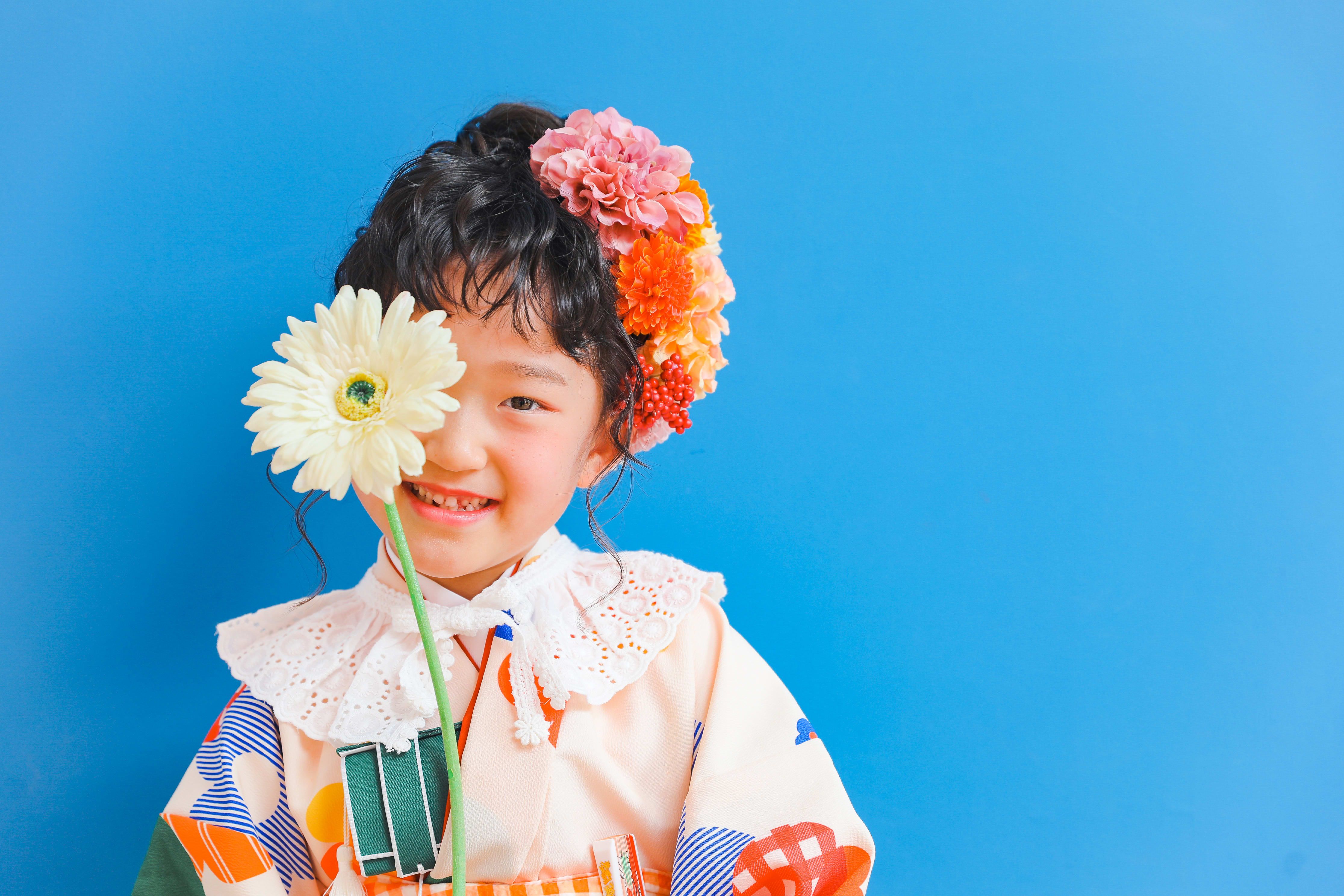 七五三　記念写真　お花　キッズフォトハウス　HAPISTA