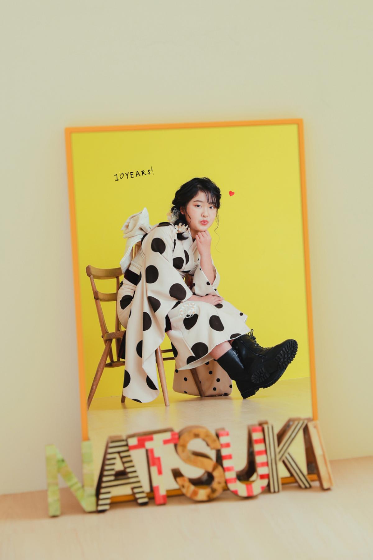 七五三　７歳女の子　可愛い　カラフル　キッズフォトスタジオ　ハピスタ