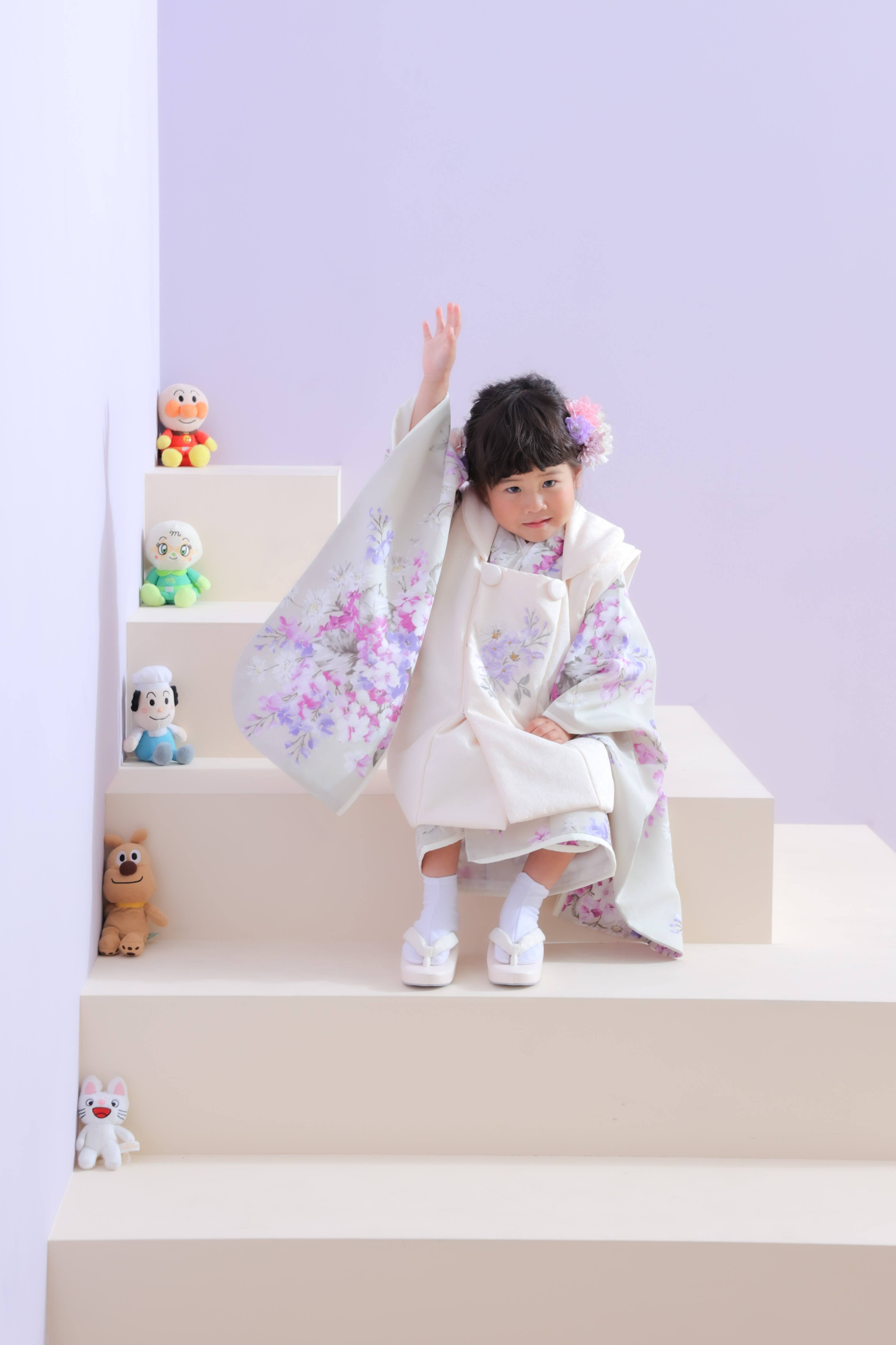 七五三　3歳女の子　可愛い　カラフル　キッズフォトスタジオ　ハピスタ