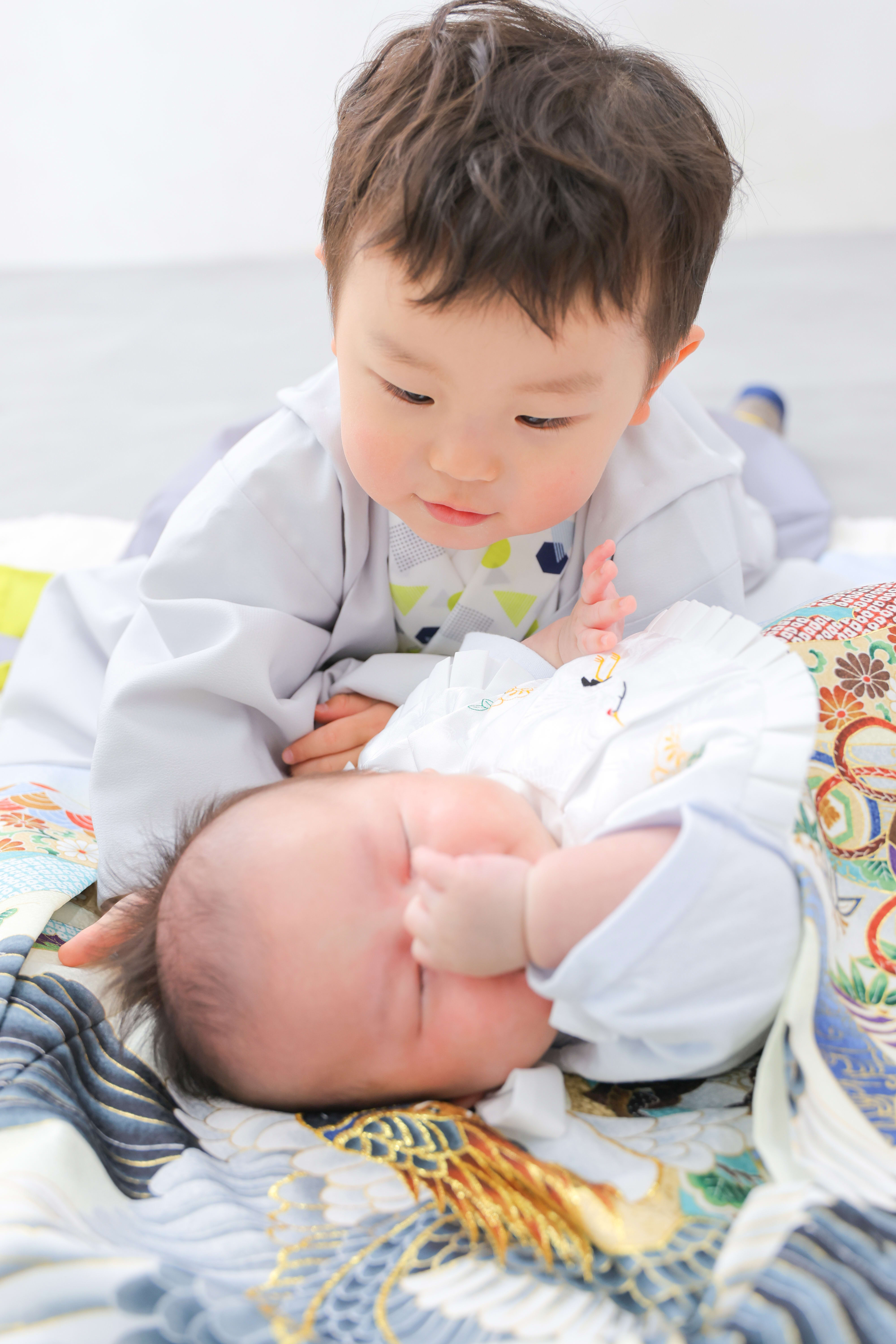 3ヶ月男の子　お宮参り　兄弟写真