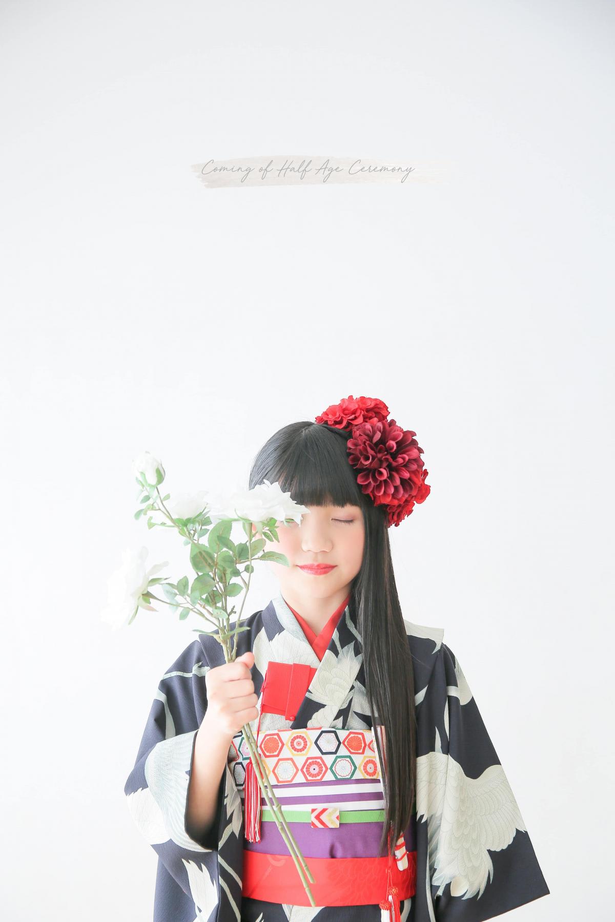 七五三　記念写真　女の子　お花　キッズフォトハウス　HAPISTA