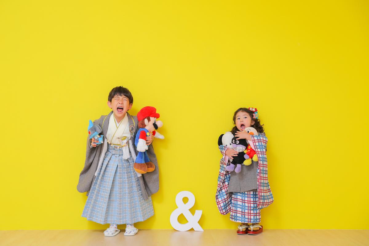 七五三　記念写真　男の子　女の子　ぬいぐるみ　キッズフォトハウス　HAPISTA