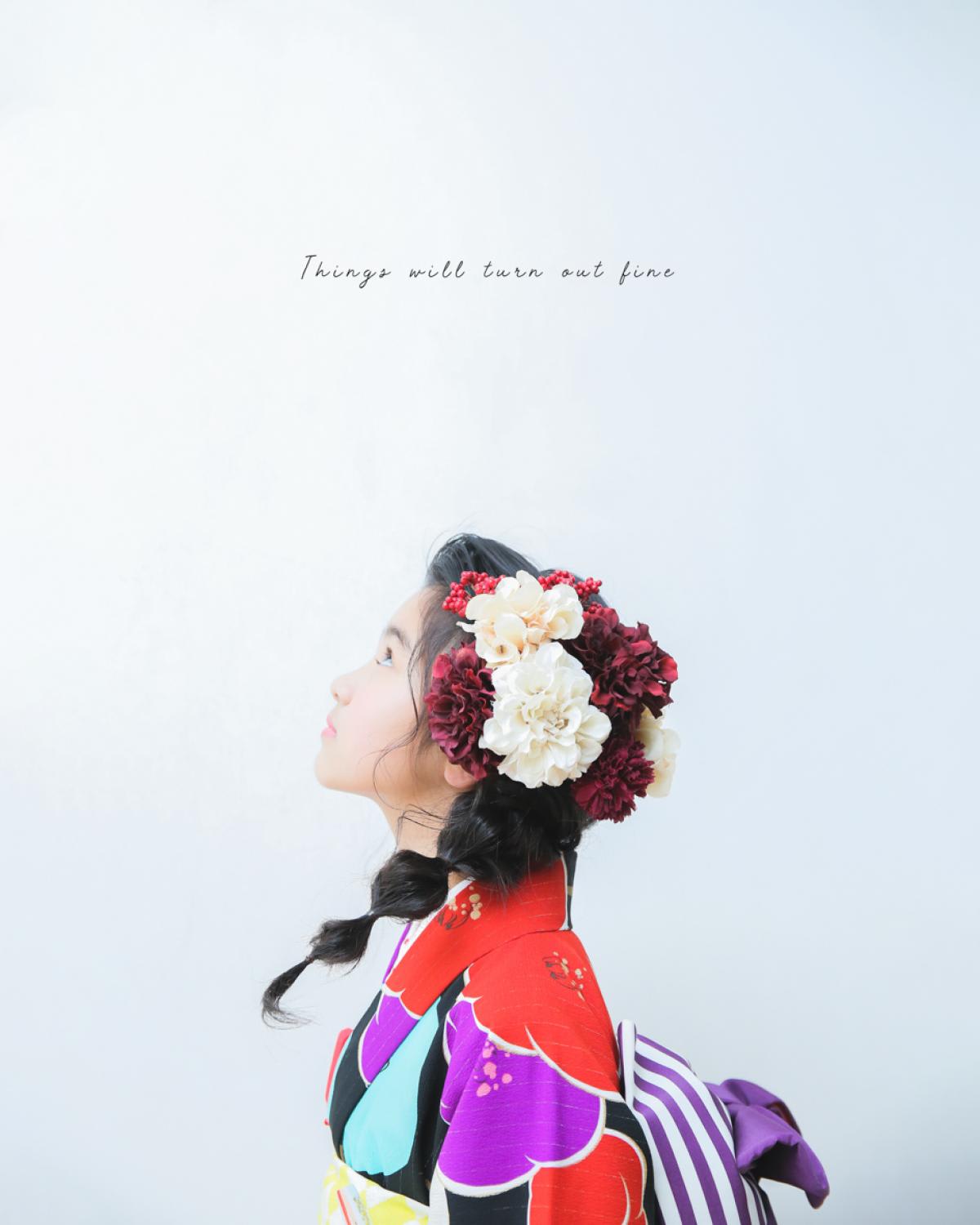 七五三　記念写真　女の子　お花　キッズフォトハウス　HAPISTA