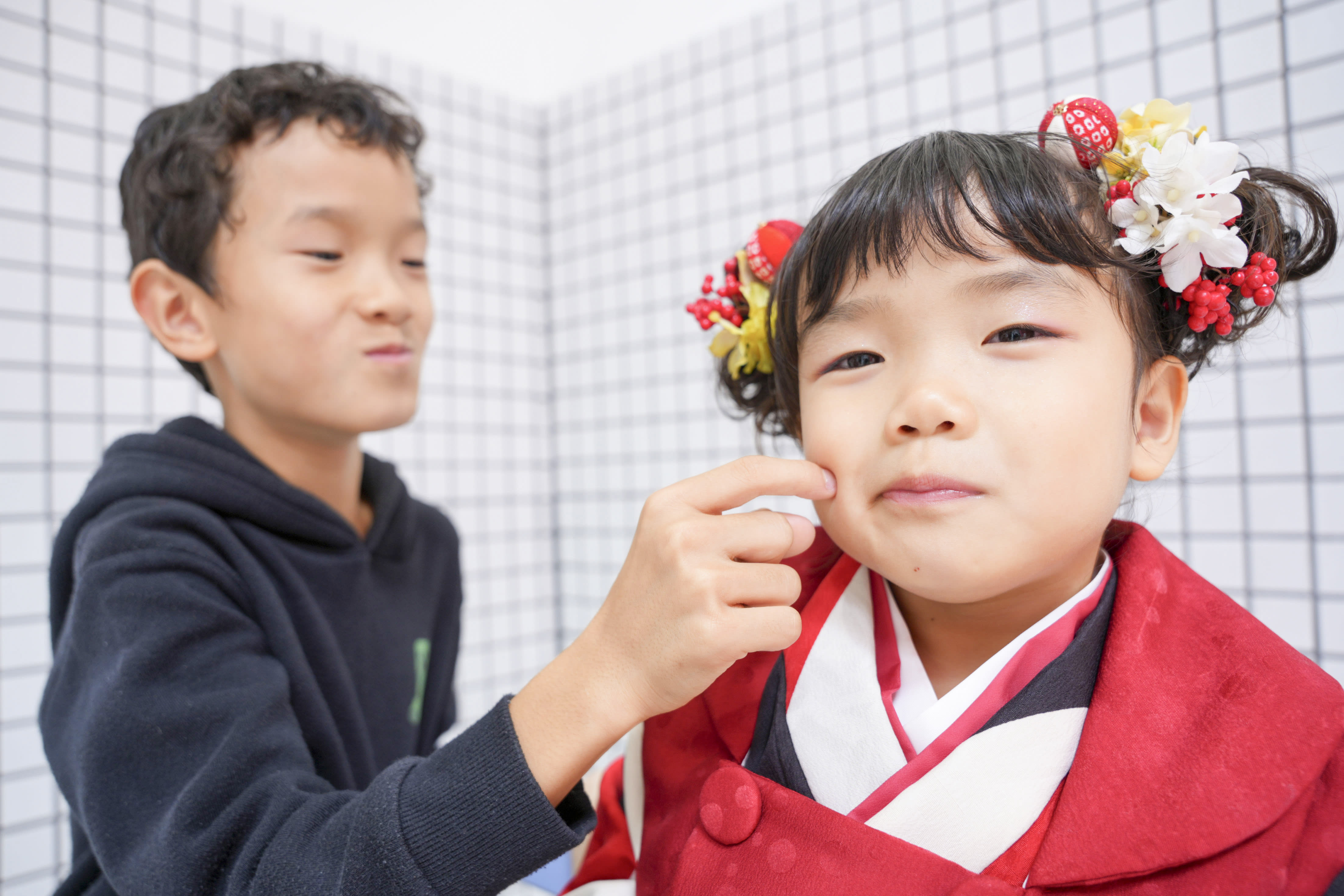 七五三　家族写真　3歳　女の子　兄妹