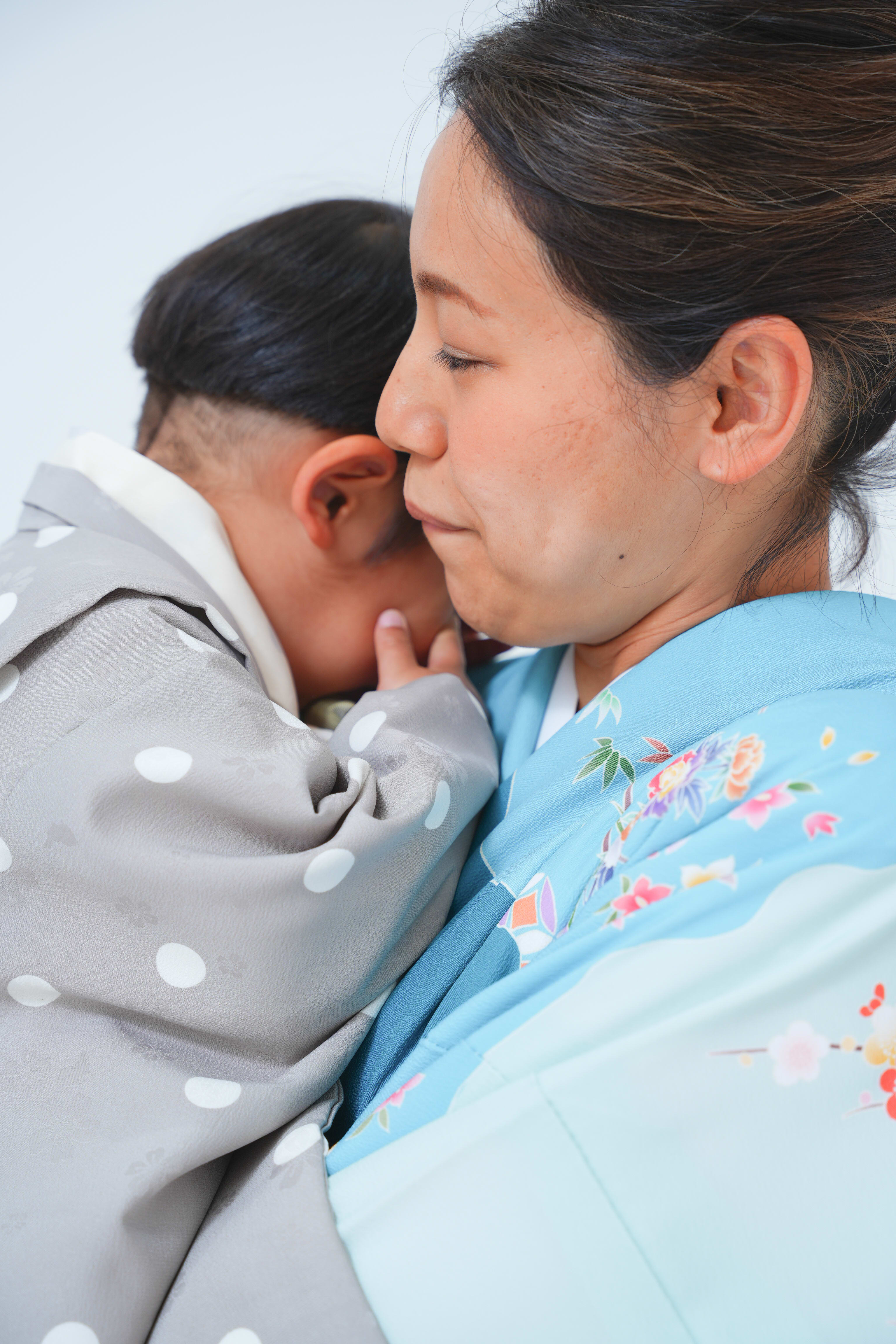 七五三　七五三撮影　753撮影　753 3歳男の子　男の子着物　オリジナル着物　キッズフォトスタジオ　フォトスタジオ　大阪フォトスタジオ　堺市フォトスタジオ　母子撮影　母子　ママ訪問着　ママ着物