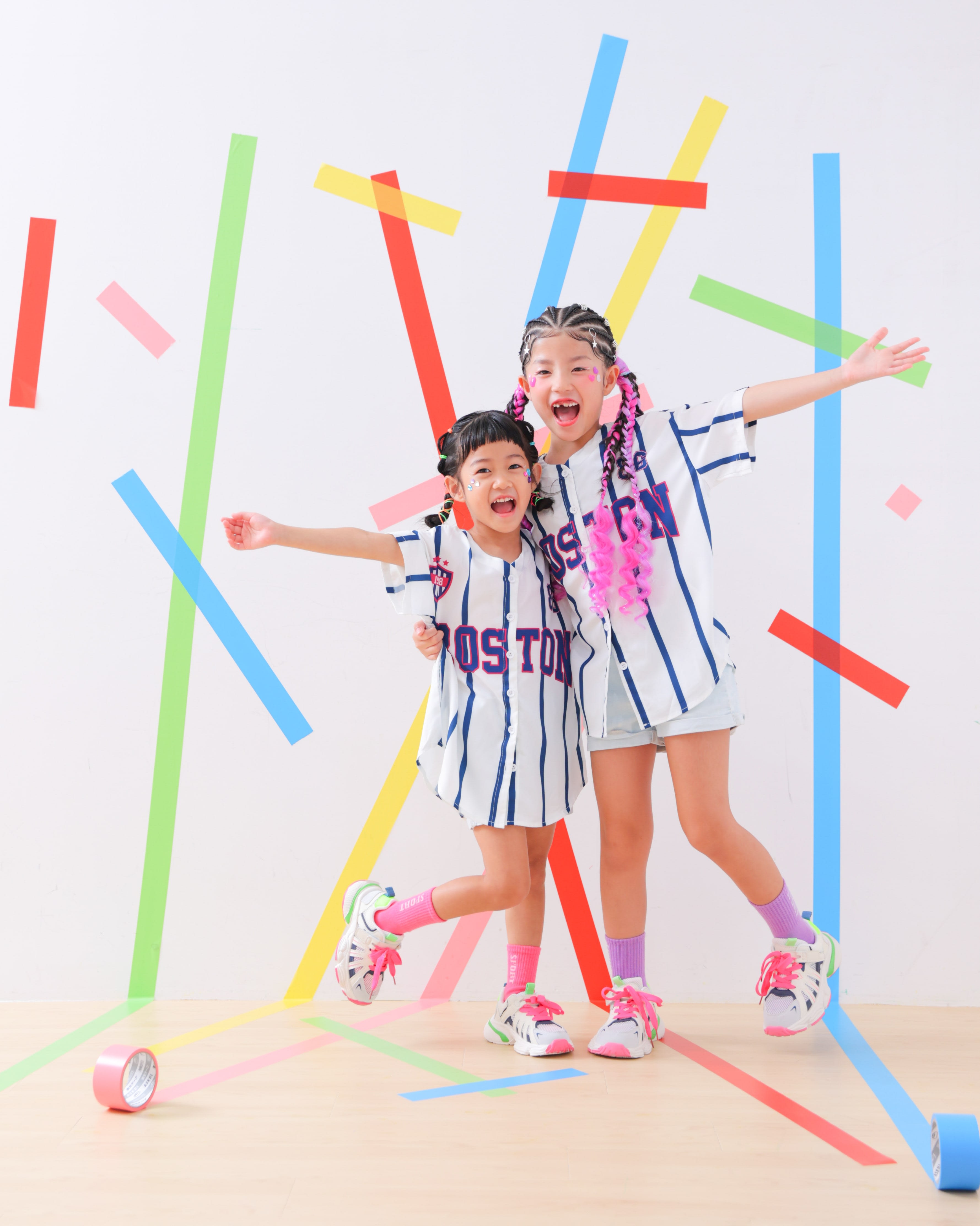 姉妹写真　コーンロウ　リンクコーデ　