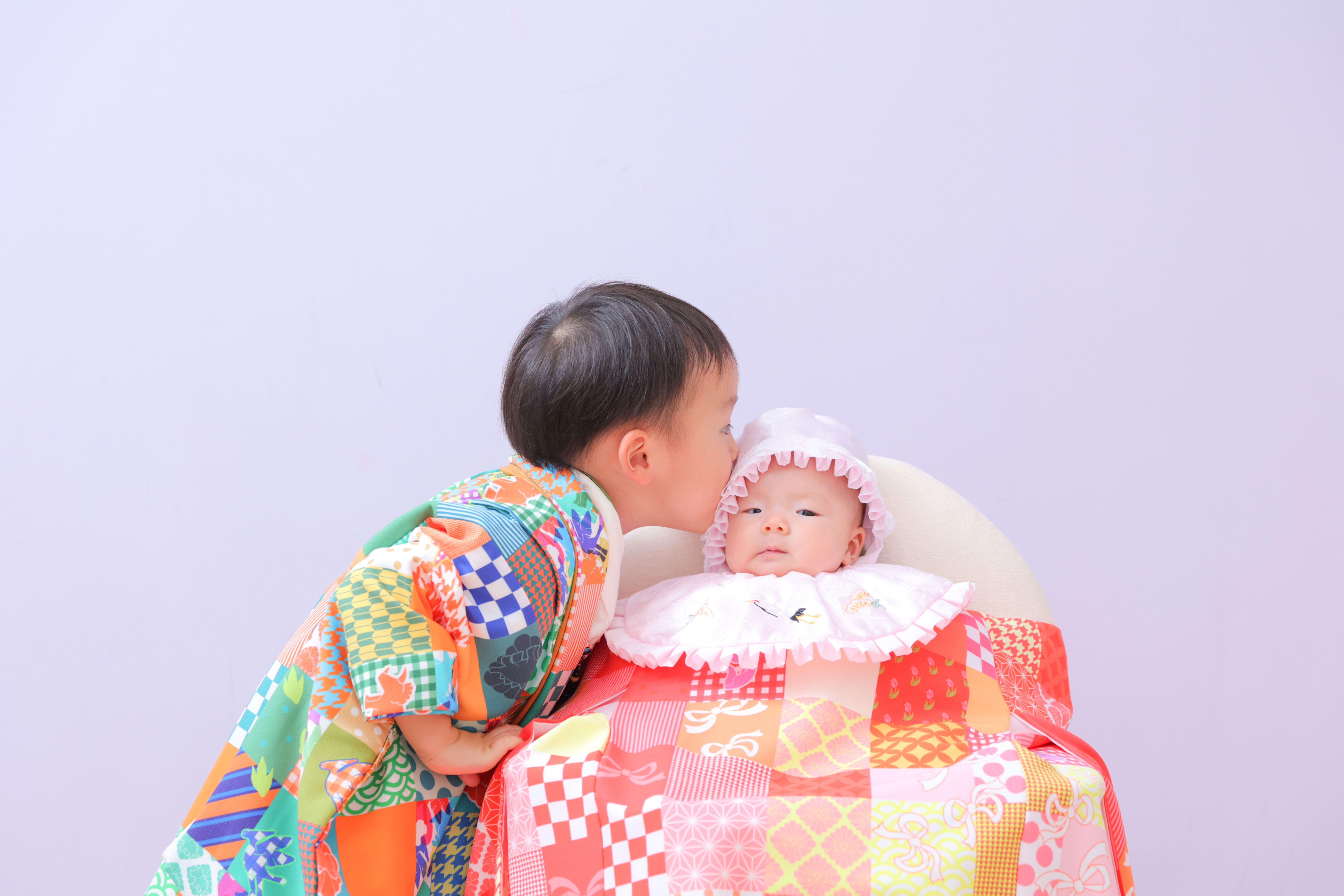 3歳男の子　753 七五三　お宮参り　兄弟写真