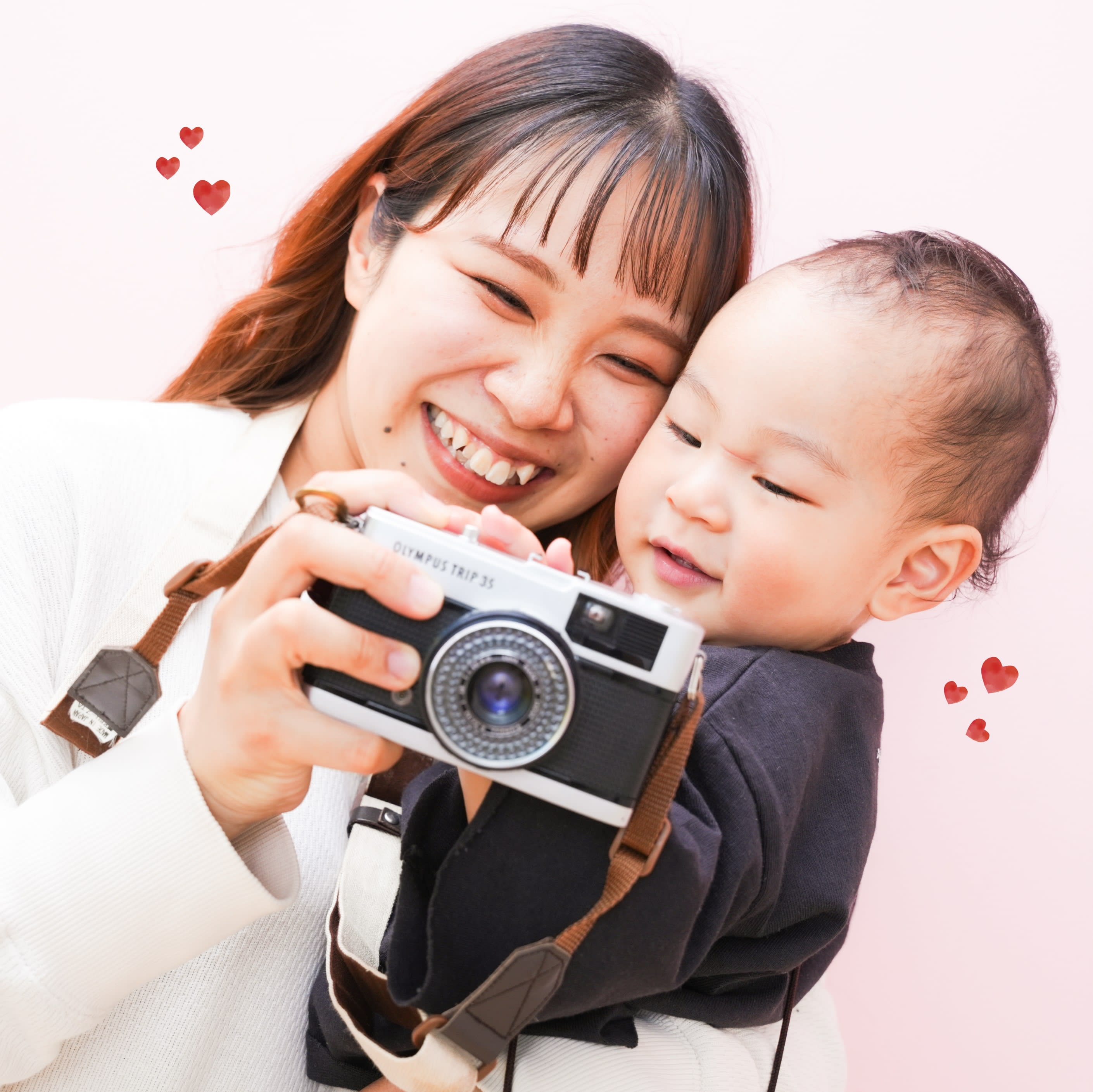 カメラ　1歳バースデー　リンクコーデ　親子写真