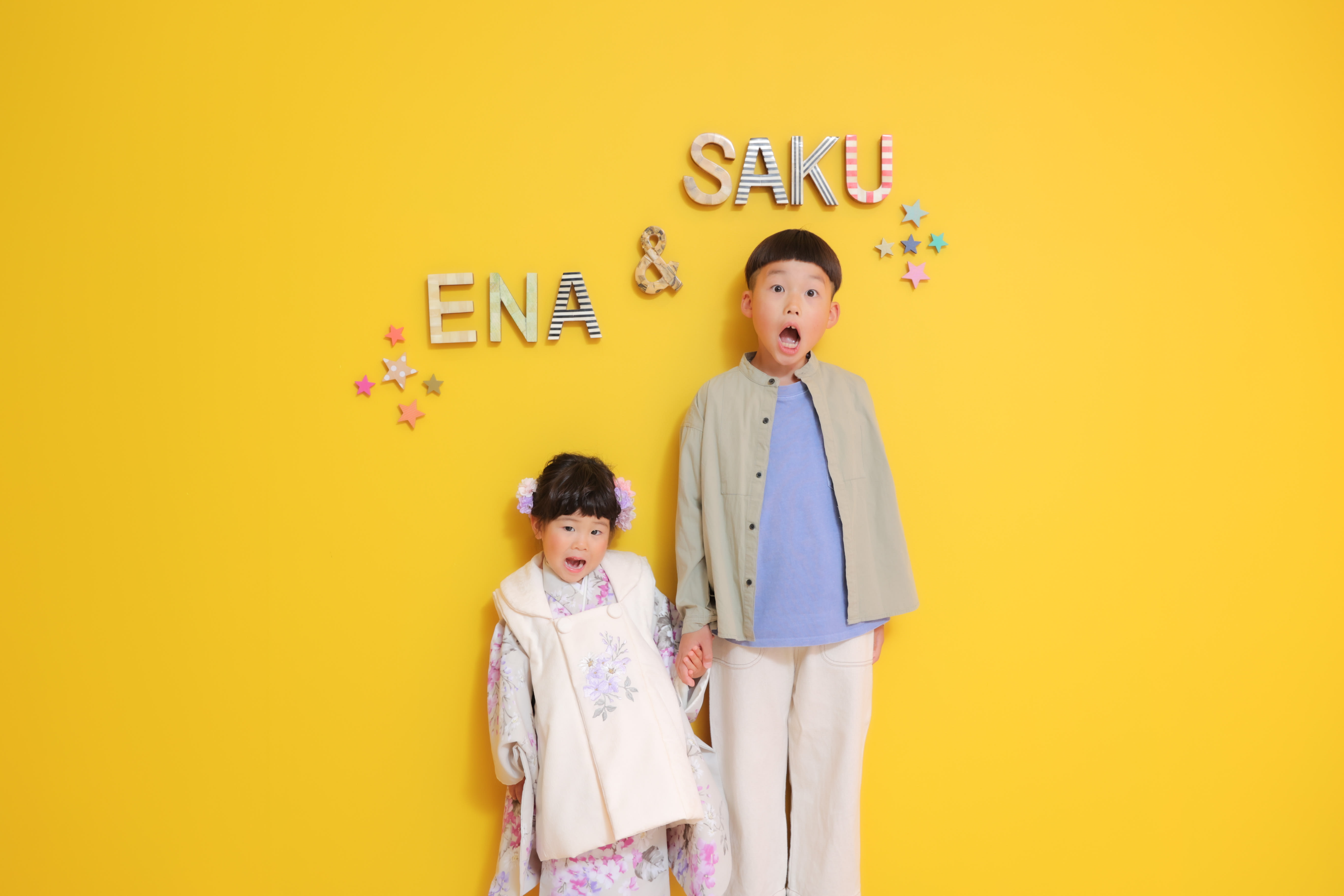 七五三　3歳女の子　兄弟撮影　キッズフォトスタジオ　ハピスタ