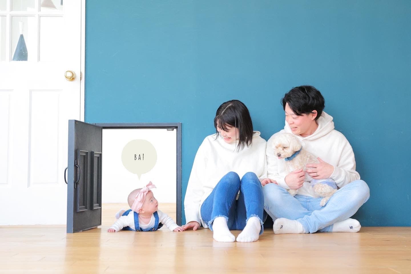 家族写真　赤ちゃん　ハーフバースデー　百日記念　犬