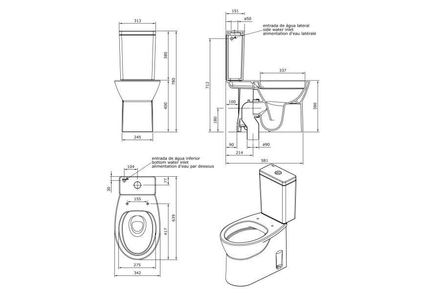 Pack inodoro + bidé Easy Unisan Sanindusa croquis 7