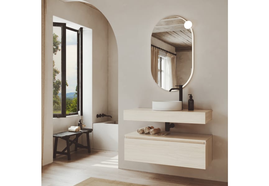 Ensemble de meubles de salle de bains en bois avec plan de toilette en bois Vilma Bruntec principal 3