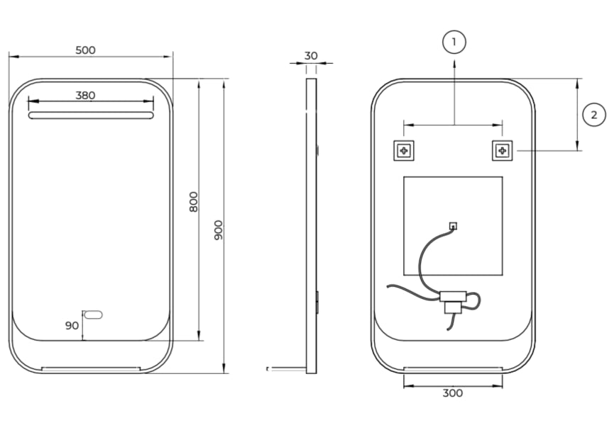 Miroir de salle de bain avec éclairage LED et chargeur de téléphone portable Concept Ledimex croquis 9