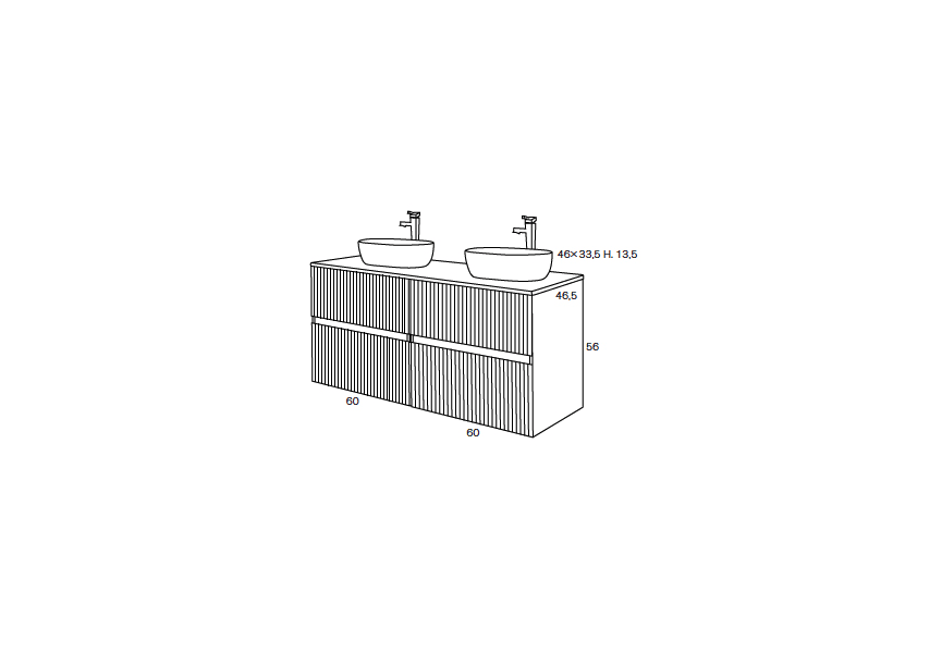 Conjunto mueble de baño con lavabo sobre encimera Etna Sanchís croquis 4