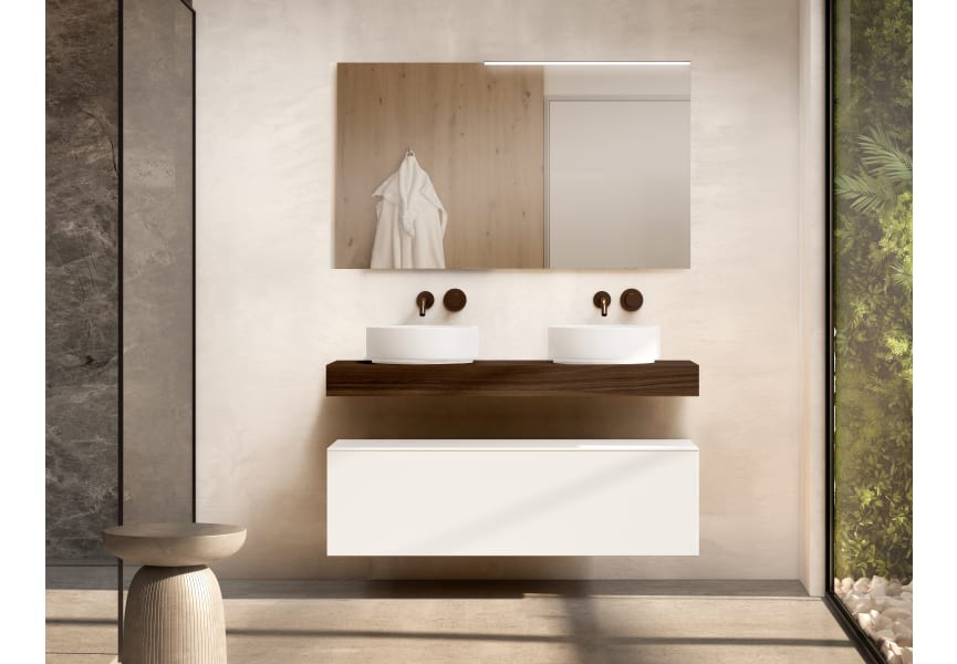 Meubles de salle de bains avec plan de toilette en bois de 10 cm de hauteur, en coloris Valenti, avec commode Nomad Visobath principal 0