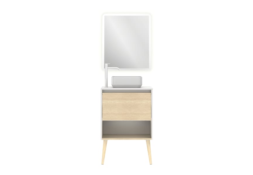 Conjunto mueble de baño con lavabo sobre encimera Nara Top Amizuva 3D 4