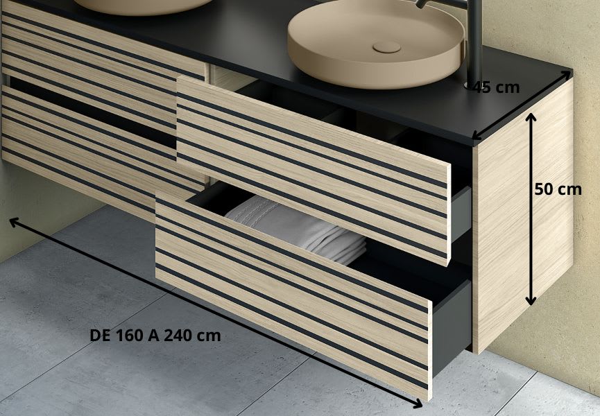 Mueble de baño con encimera de microtec negra Kora Bruntec croquis 5
