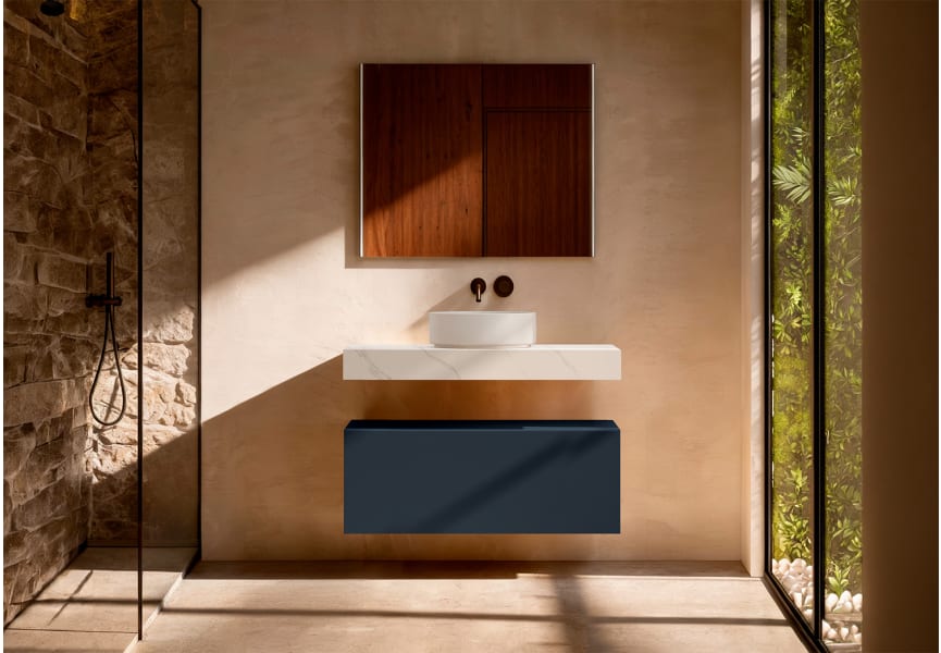 Mueble de baño con encimera HPL resina 10 cm acabado marmoleado Cala con cajonera Nomad Visobath principal 12