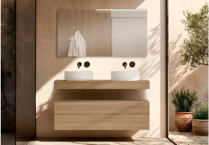 Meuble de salle de bains avec plan de toilette en bois de 10 cm de hauteur, monocolore Nomad Visobath principal 3