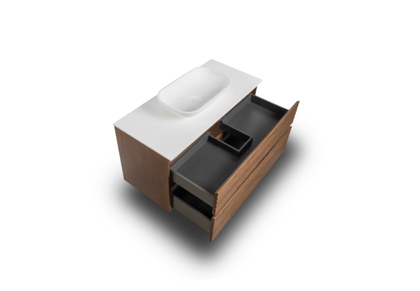 Meuble de salle de bain en bois massif avec plan de toilette Solid surface Alpes 5 Bruntec détail 4