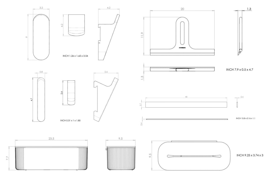 Ensemble de douche modulaire avec barre murale Alife par Cosmic croquis 8