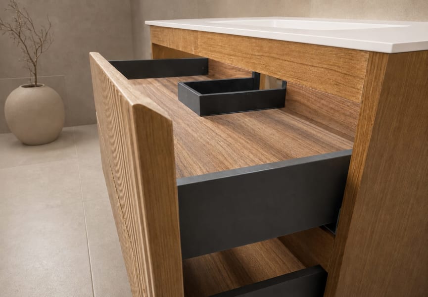Meuble de salle de bains Alpes 21 Bruntec avec plan de toilette Solid Surface blanc détail 7