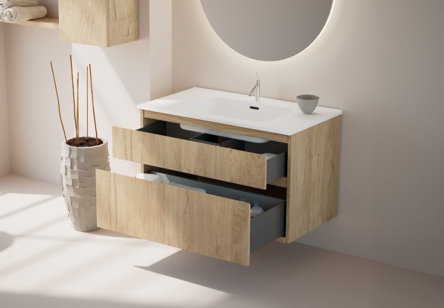 Ensemble de meuble de salle de bains en bois massif Alpes 17 Bruntec détail 6
