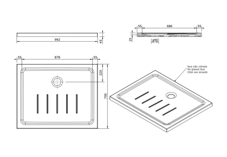 Plato de ducha de cerámica Waterline Unisan croquis 4