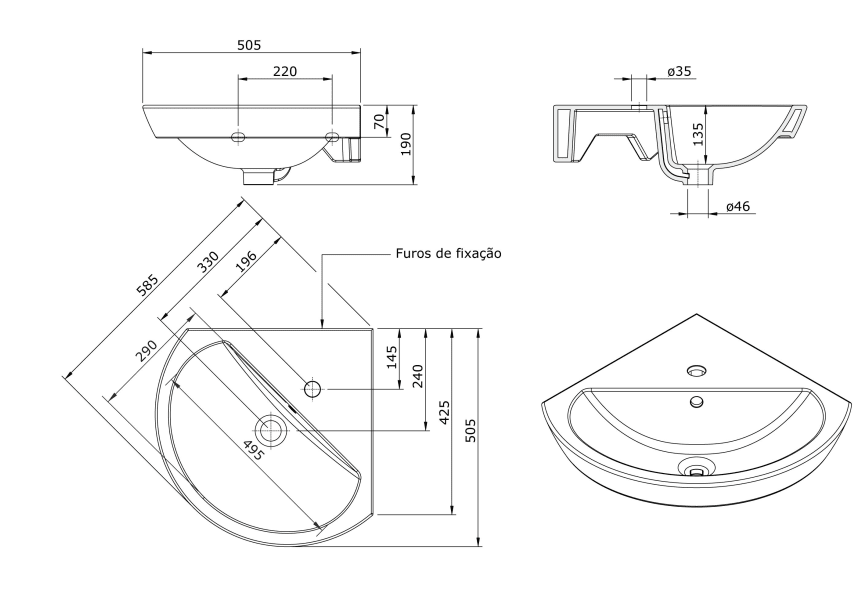 Lavabo suspendido Easy Unisan Sanidusa croquis 2