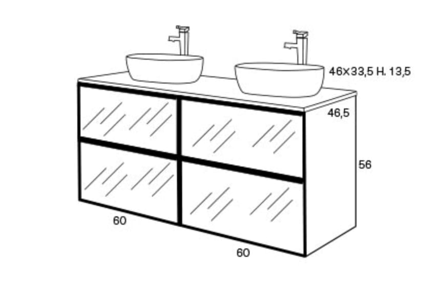 Conjunto mueble de baño frente cristal a rayas Koba Sanchis croquis 3