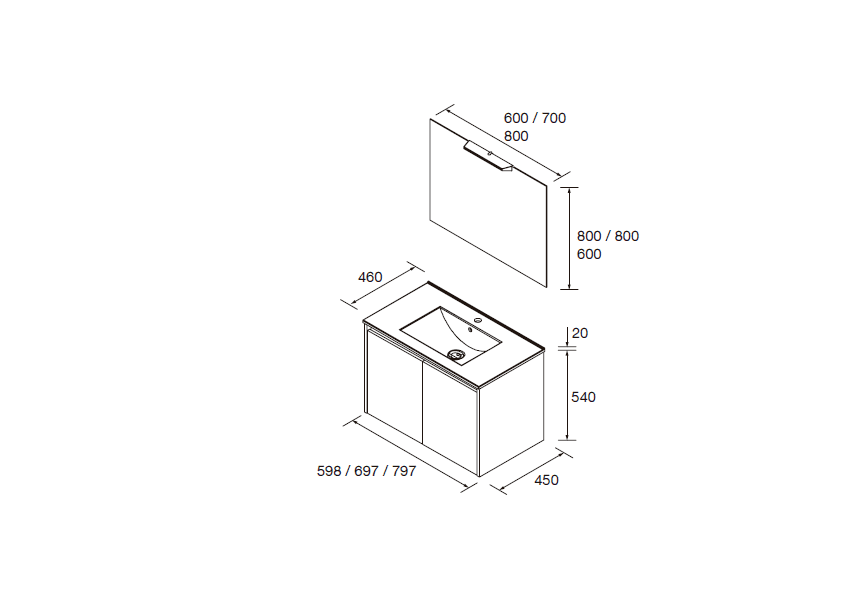 Conjunto mueble de baño Noja Salgar croquis 14