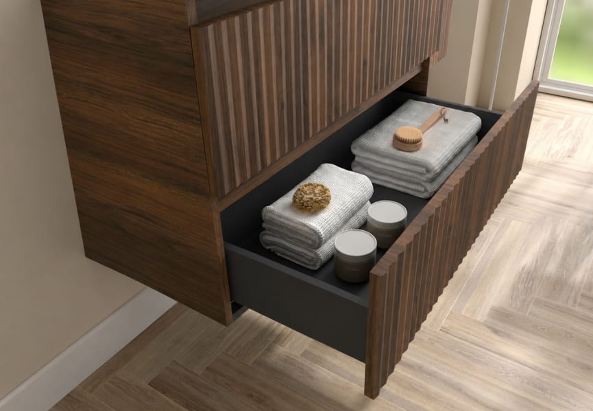 Conjunto mueble de baño Kira Salgar con lavabo sobre encimera detalle 10