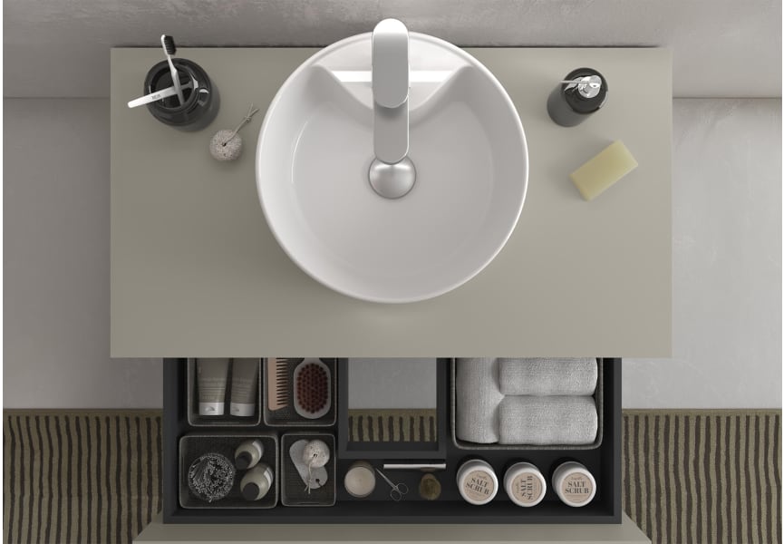 Conjunto mueble de baño Kira Salgar con lavabo sobre encimera detalle 8