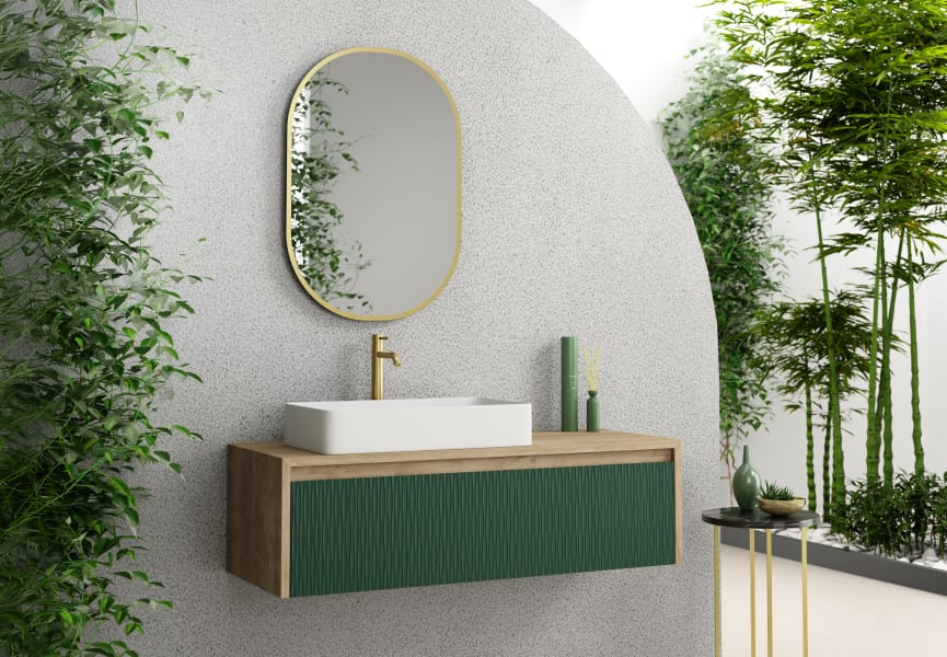 Meuble de salle de bains avec plan de toilette en bois Lambda Coycama principal 3