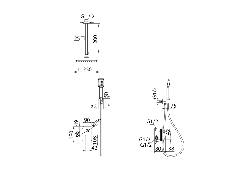 Conjunto de ducha empotrado Pisa Imex croquis 7